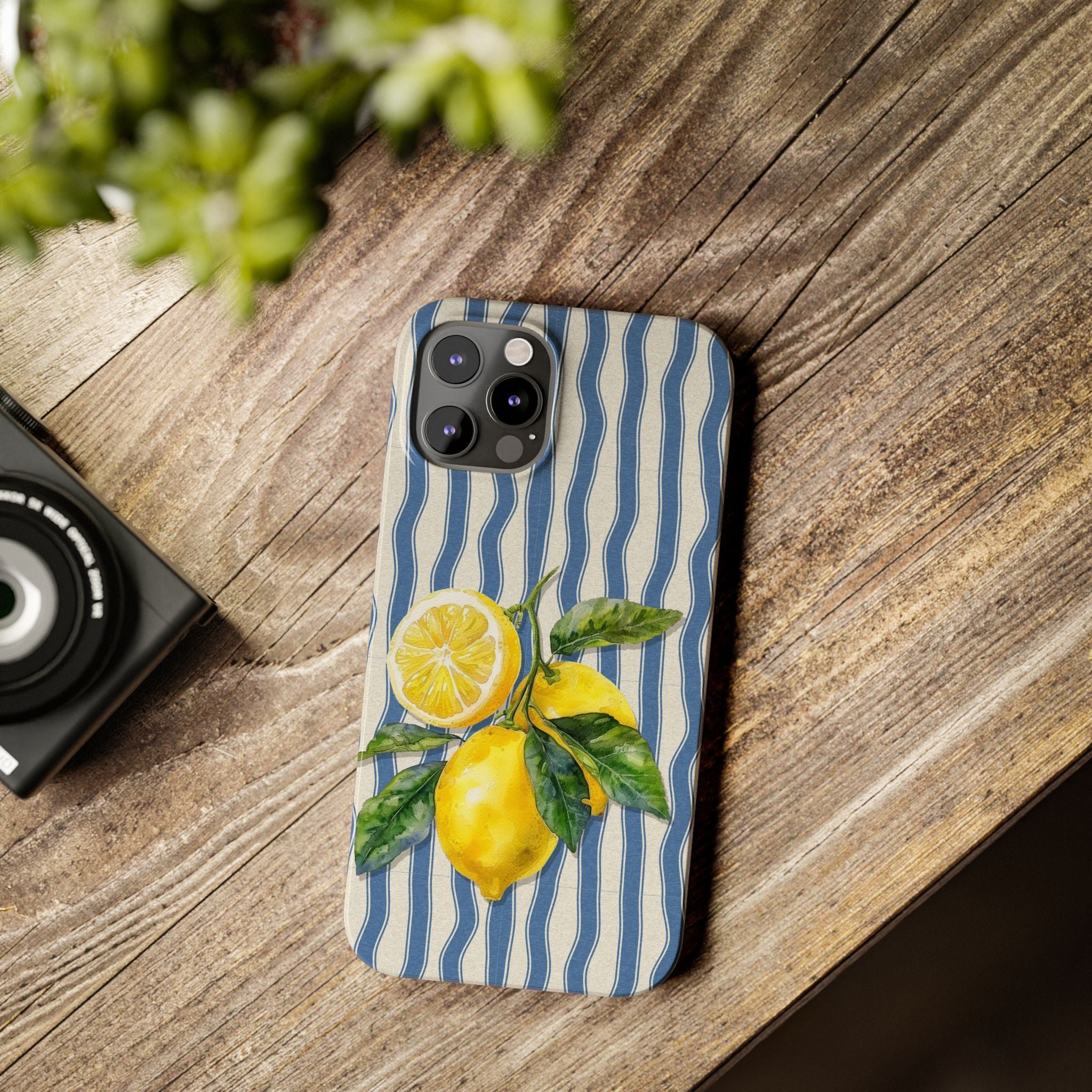 Lemon Stripe Slim Phone Case – Hand-Painted Citrus Design