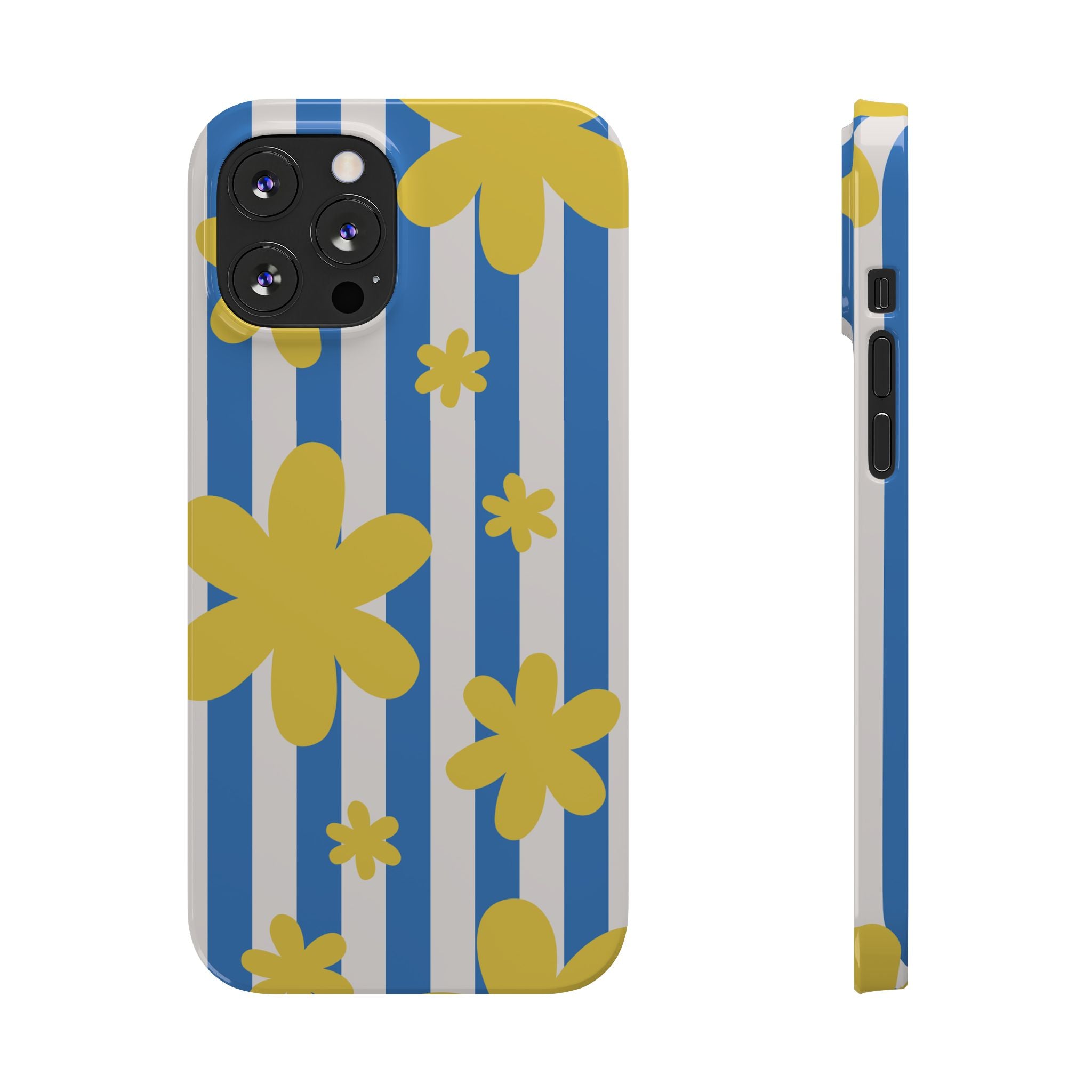 Retro Blue Stripes with Yellow Flower Pattern