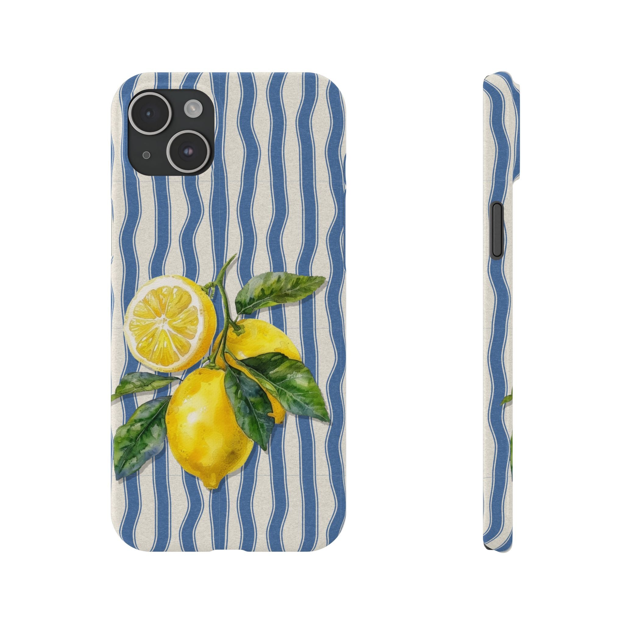 Lemon Stripe Slim Phone Case – Hand-Painted Citrus Design