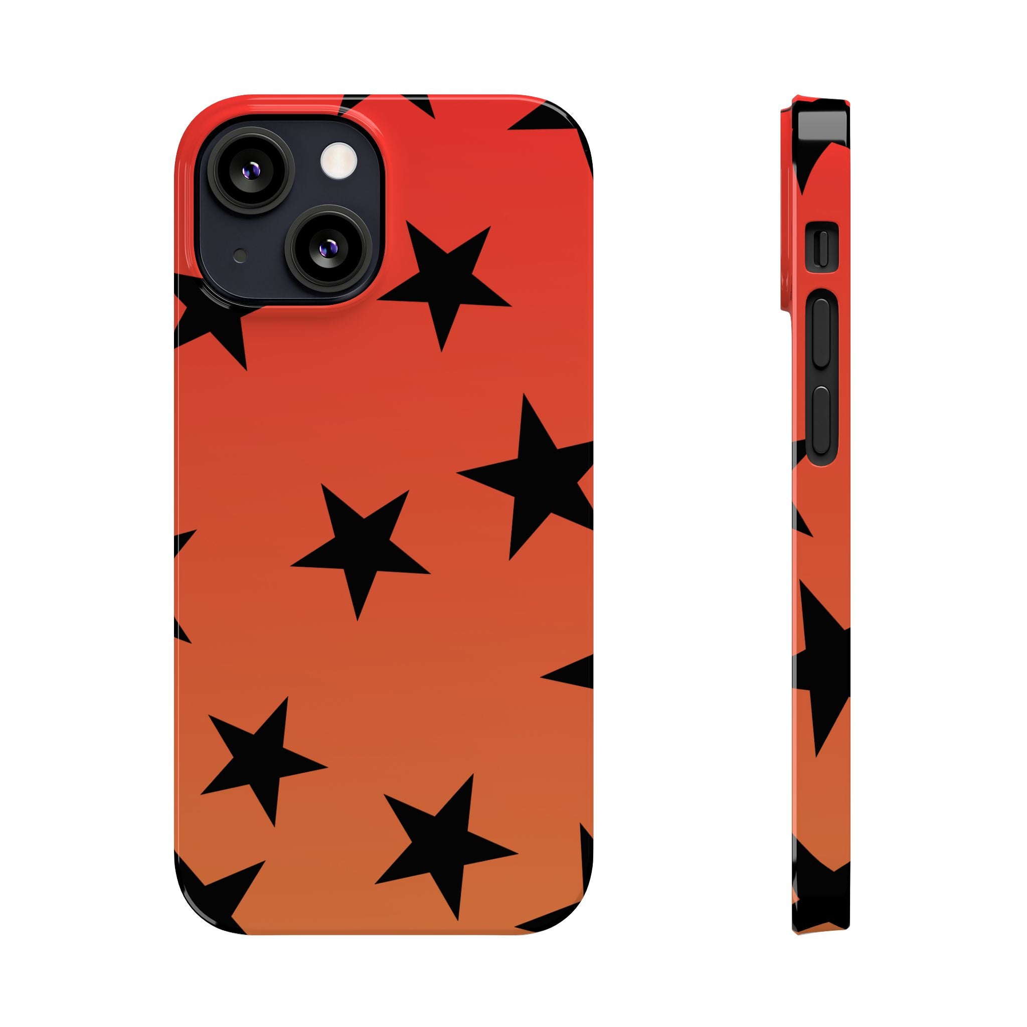Star Pattern Slim Phone Case — Gradient Orange Red with Black Stars