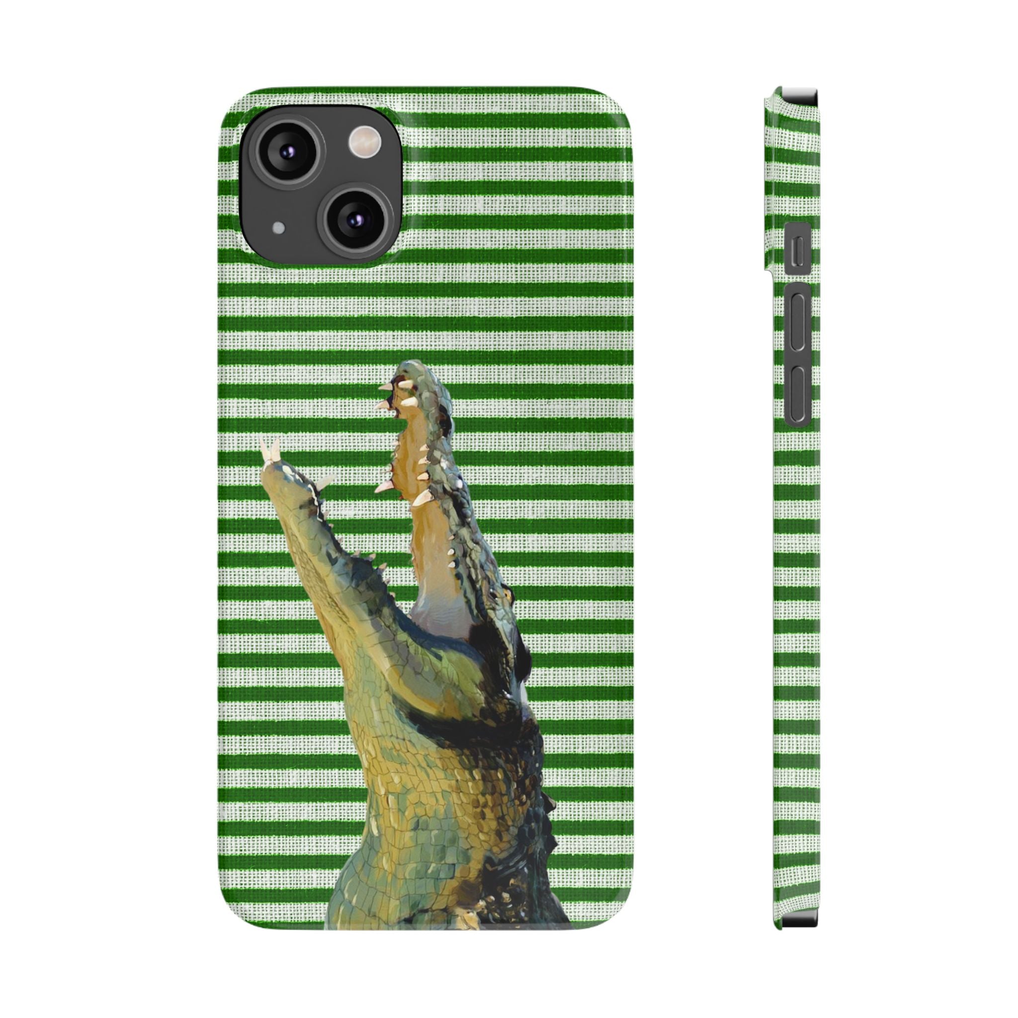 Alligator Stripes Slim Phone Case — Green Striped Gator Design