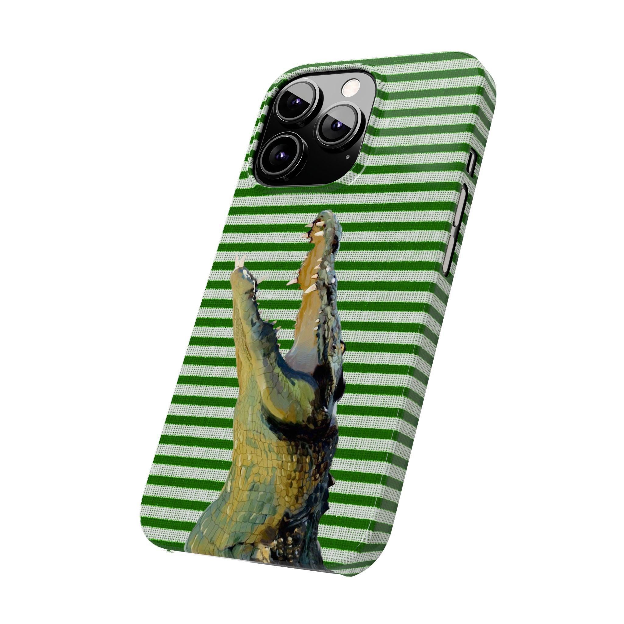 Alligator Stripes Slim Phone Case — Green Striped Gator Design