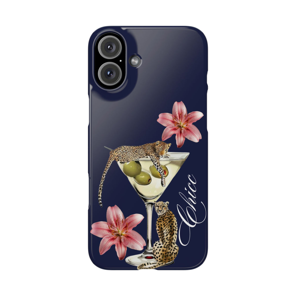 Heritage Cheetah Martini Slim Phone Case — Floral Cocktail Design