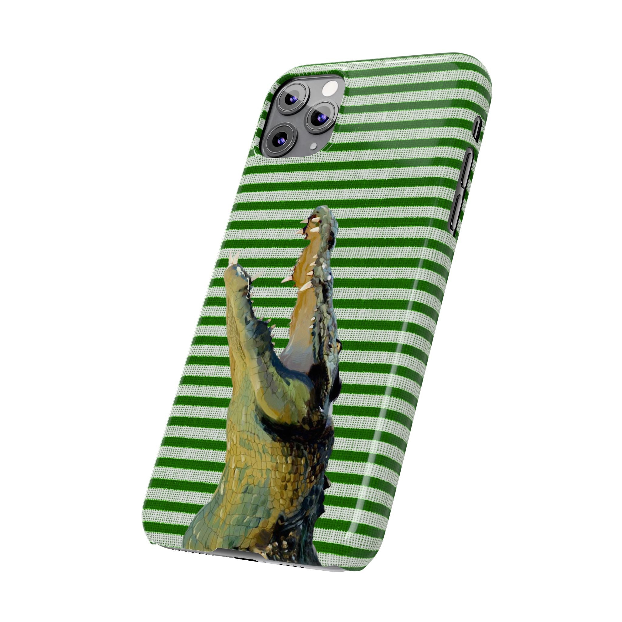 Alligator Stripes Slim Phone Case — Green Striped Gator Design