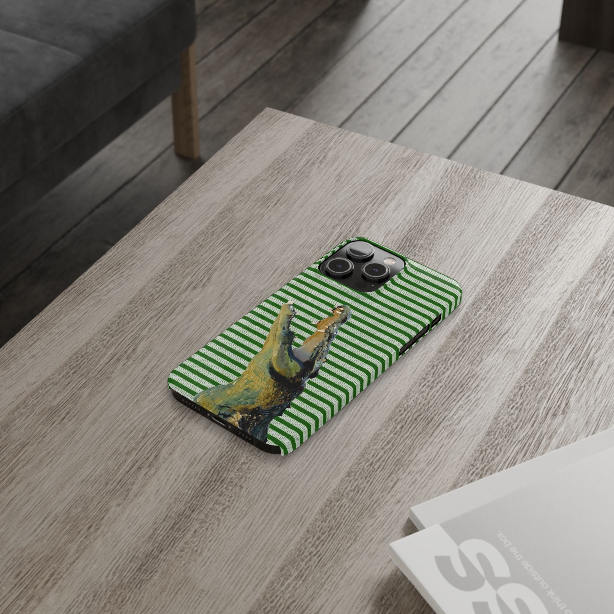 Alligator Stripes Slim Phone Case — Green Striped Gator Design