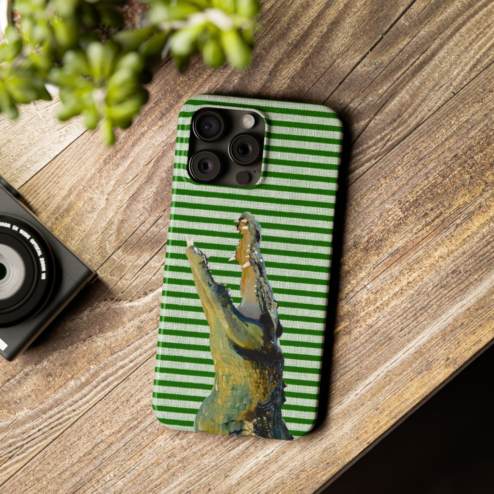 Alligator Stripes Slim Phone Case — Green Striped Gator Design
