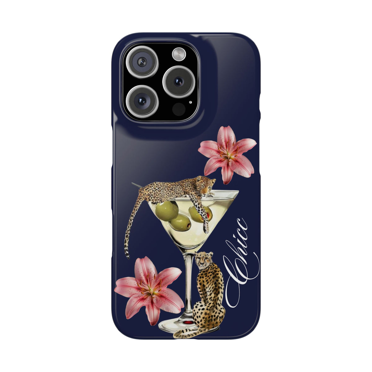 Heritage Cheetah Martini Slim Phone Case — Floral Cocktail Design