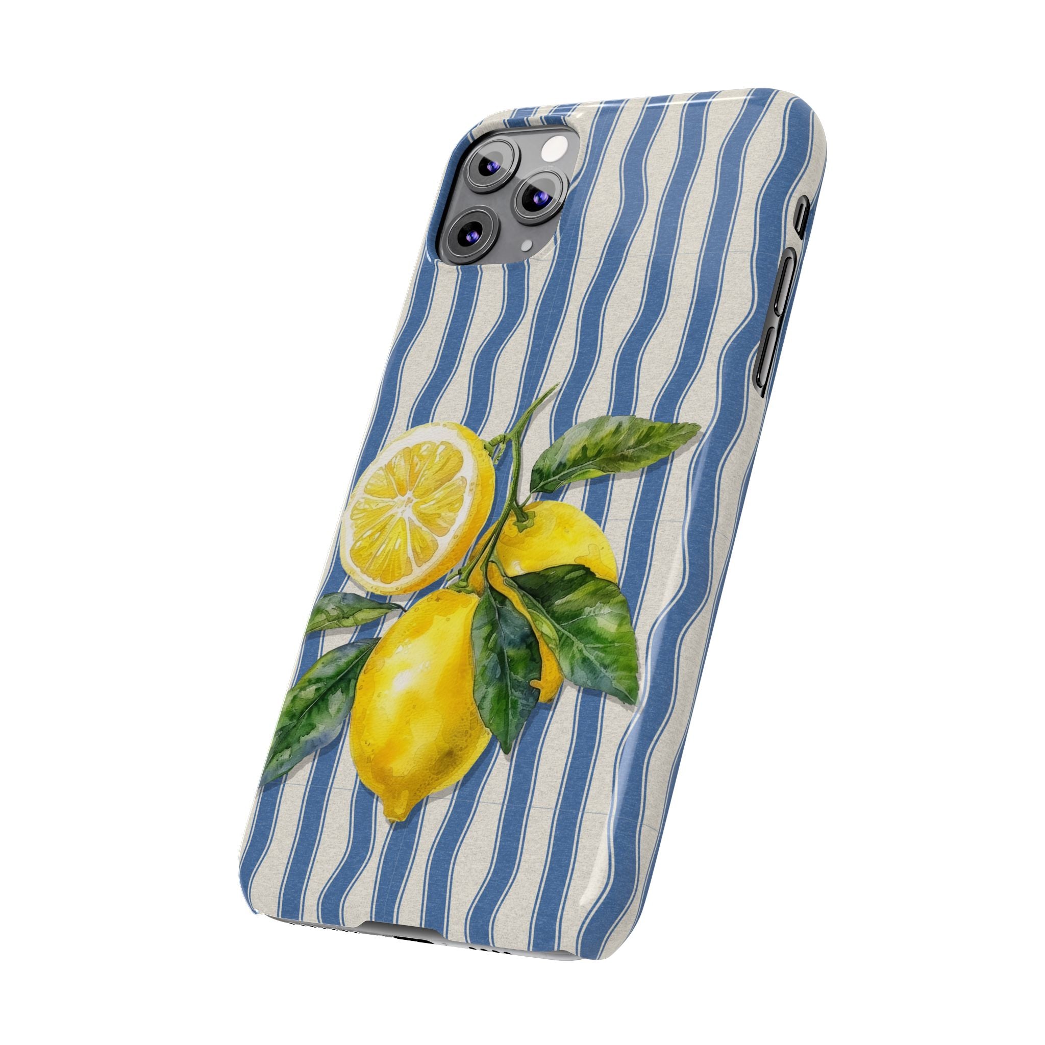 Lemon Stripe Slim Phone Case – Hand-Painted Citrus Design