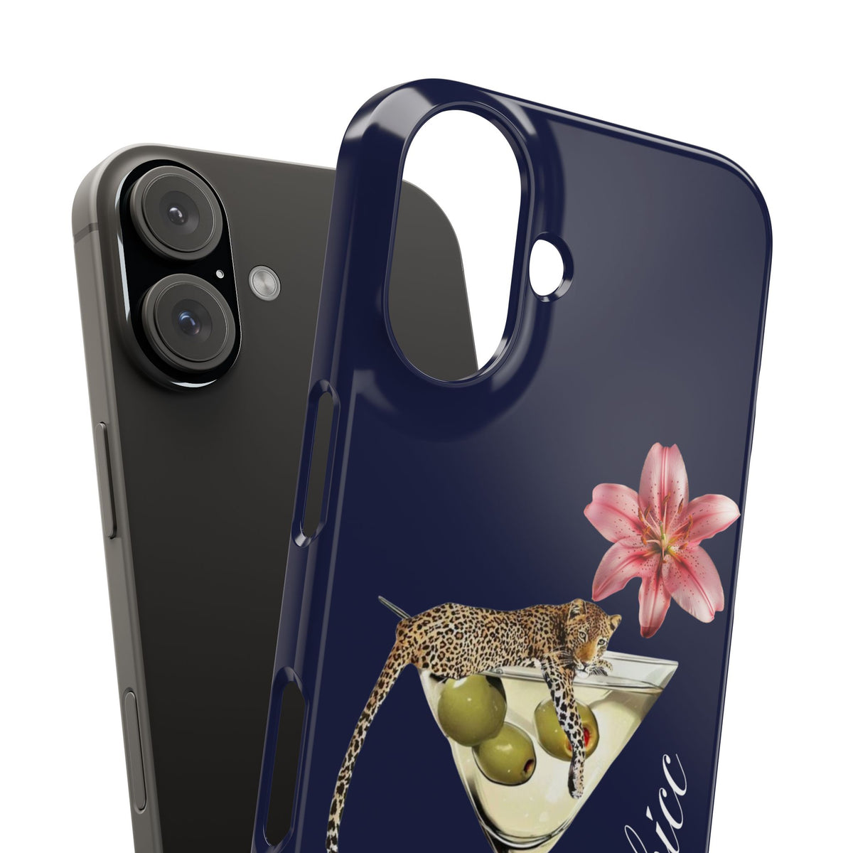 Heritage Cheetah Martini Slim Phone Case — Floral Cocktail Design