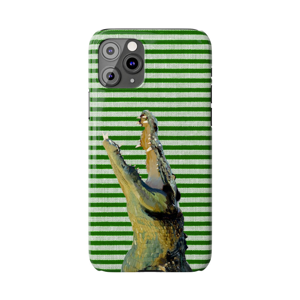 Alligator Stripes Slim Phone Case — Green Striped Gator Design
