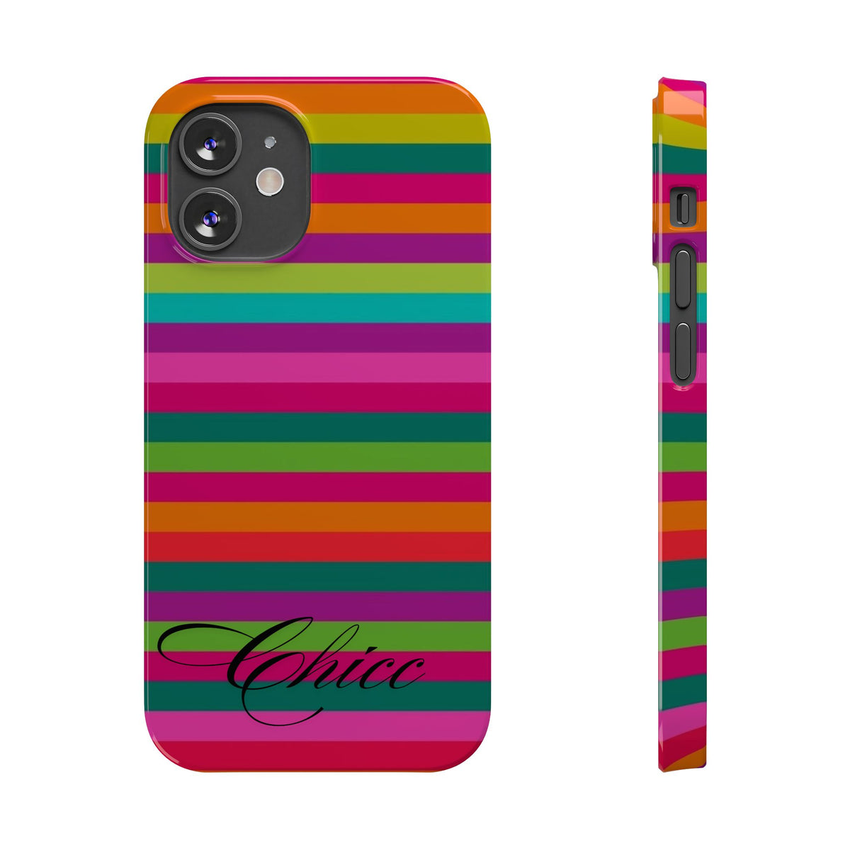 Chic Stripes Slim Phone Case — Colorful Rainbow Stripe Monogram Phone Cover