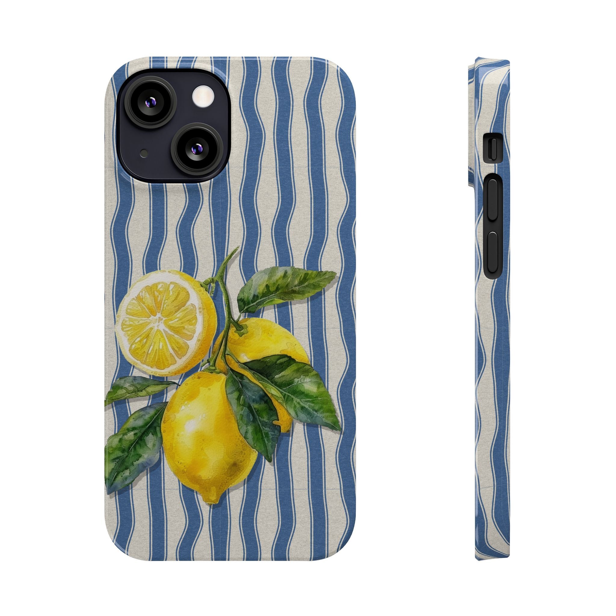 Lemon Stripe Slim Phone Case – Hand-Painted Citrus Design