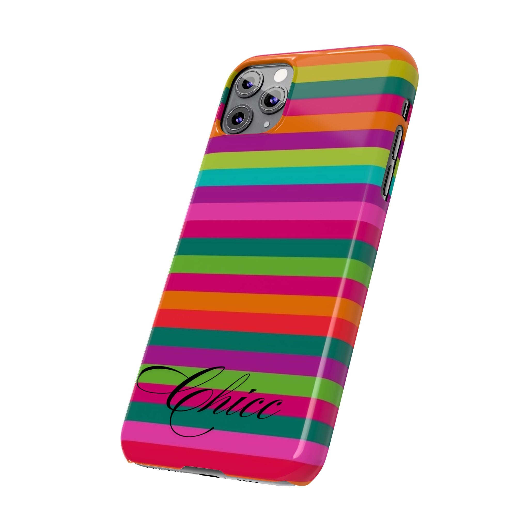 Chic Stripes Slim Phone Case — Colorful Rainbow Stripe Monogram Phone Cover