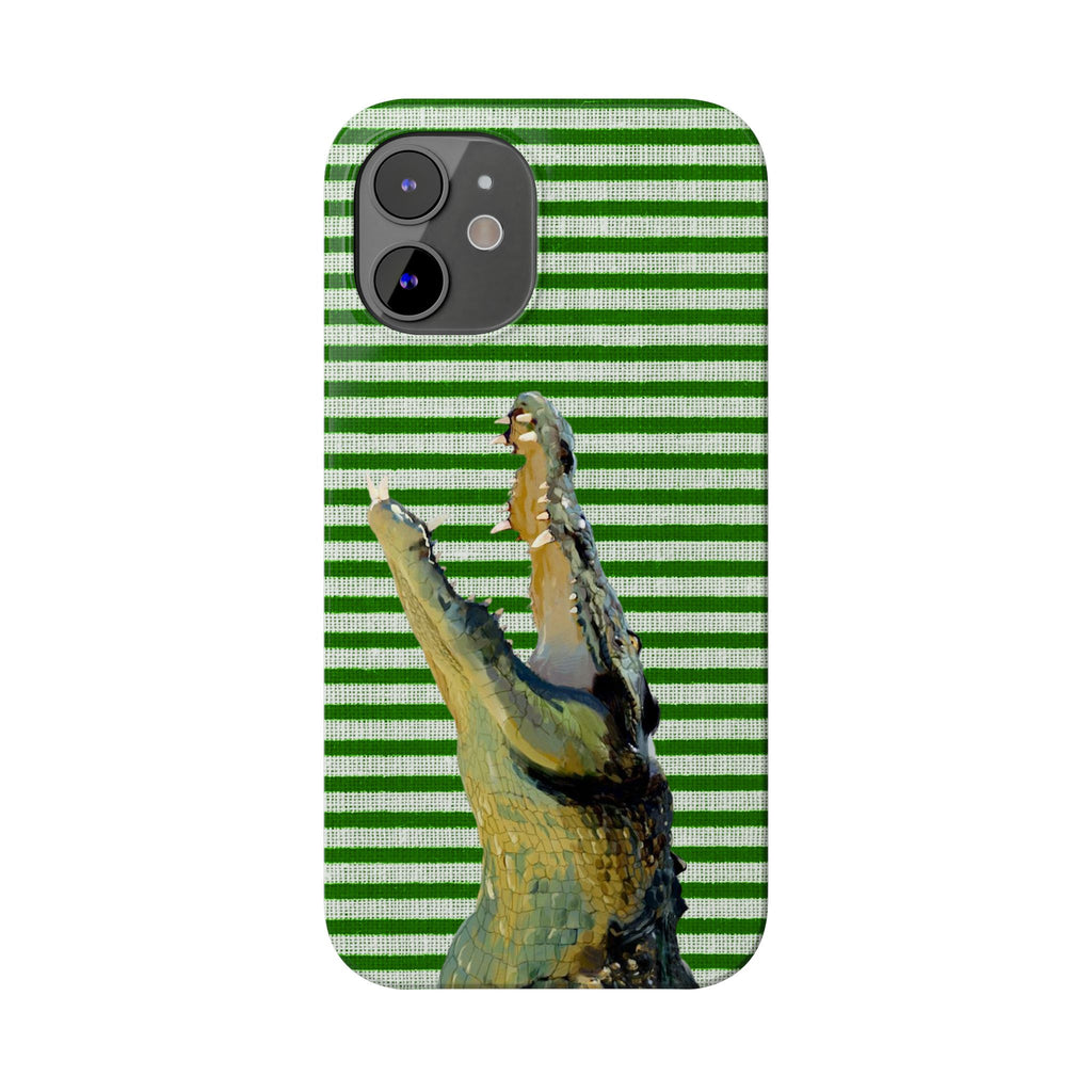 Alligator Stripes Slim Phone Case — Green Striped Gator Design