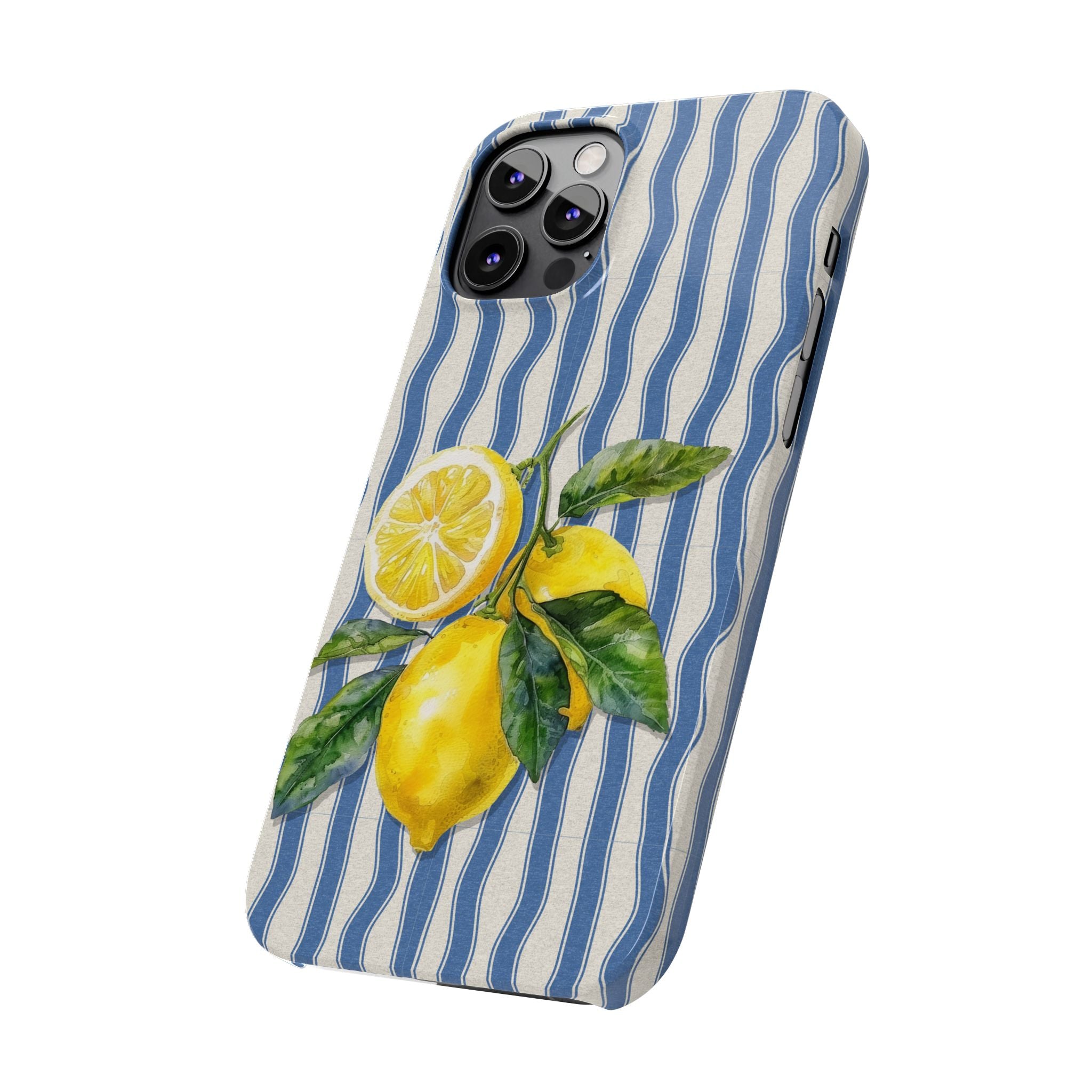 Lemon Stripe Slim Phone Case – Hand-Painted Citrus Design