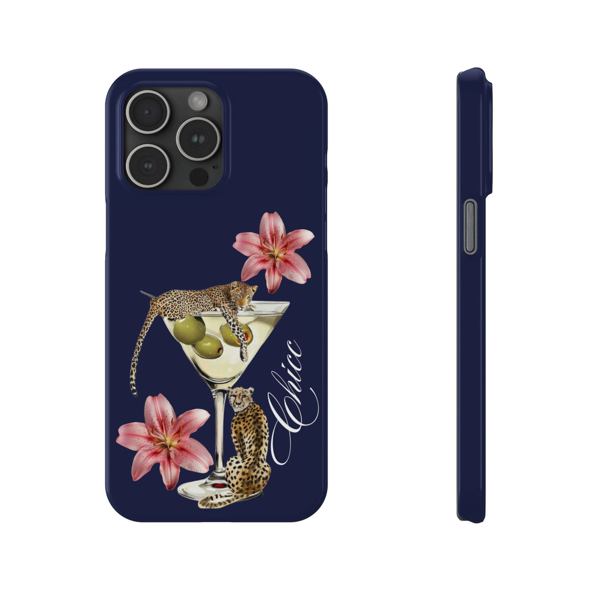 Heritage Cheetah Martini Slim Phone Case — Floral Cocktail Design