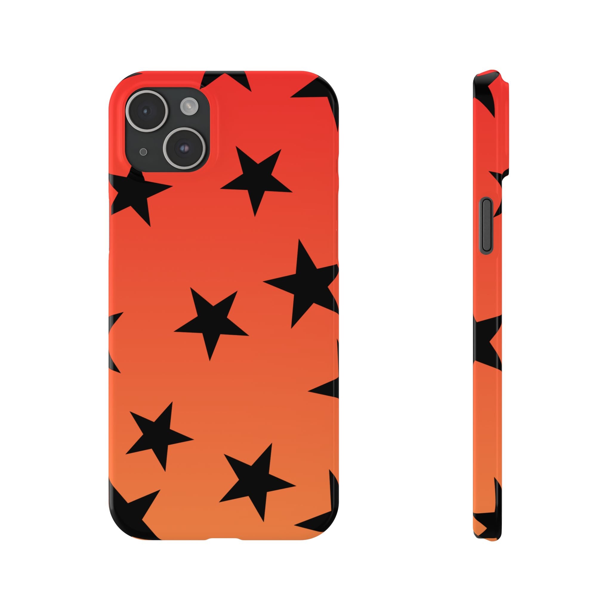 Star Pattern Slim Phone Case — Gradient Orange Red with Black Stars