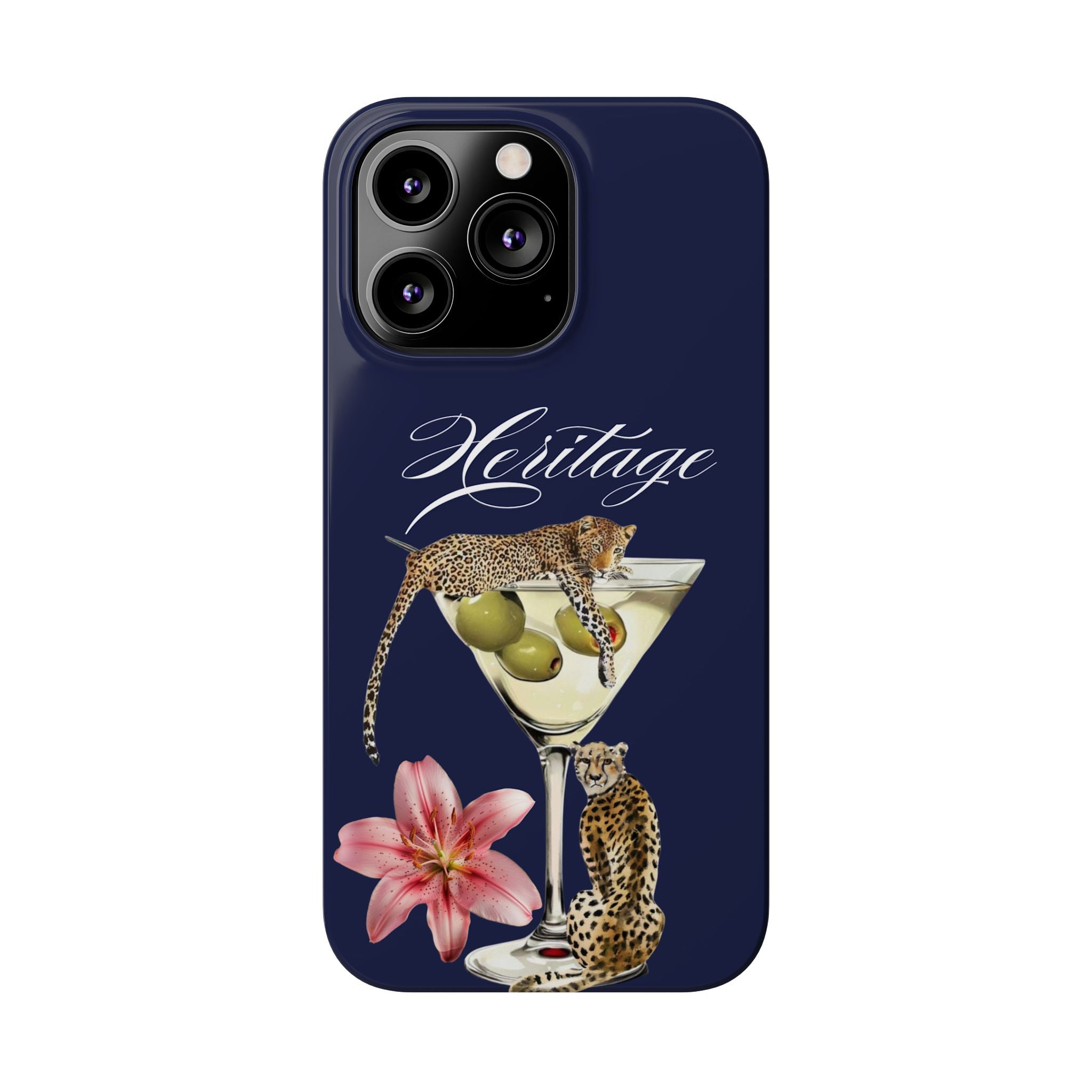 Heritage Cheetah Martini Slim Phone Case — Floral Cocktail Design