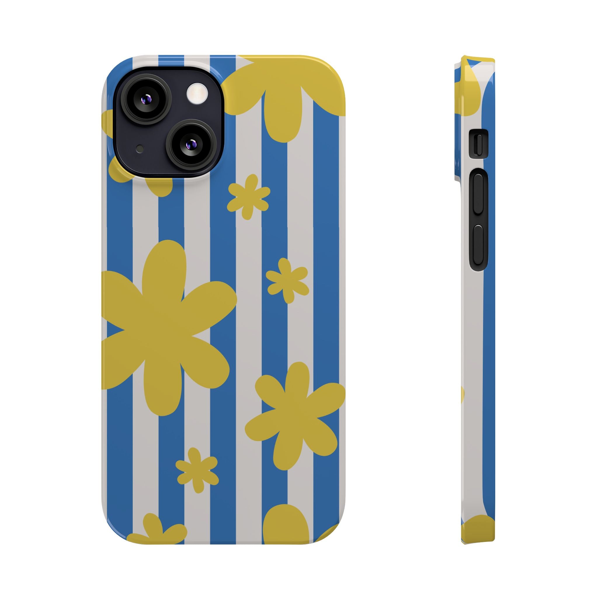 Retro Blue Stripes with Yellow Flower Pattern
