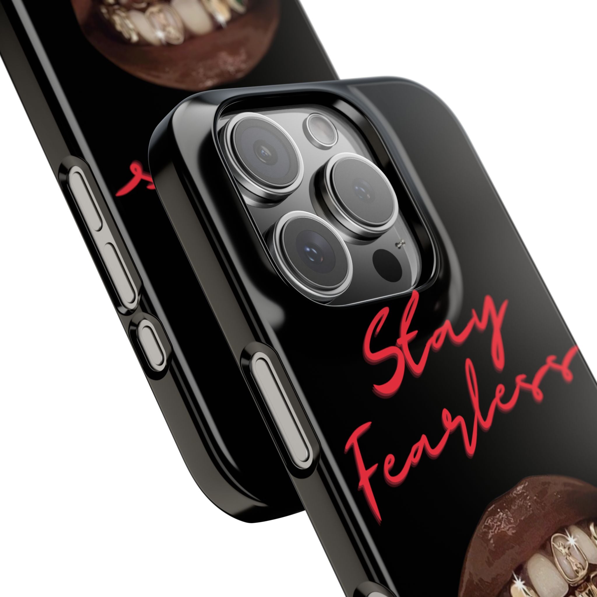 Stay Fearless Slim Phone Case — Bold Lip & Grillz Design