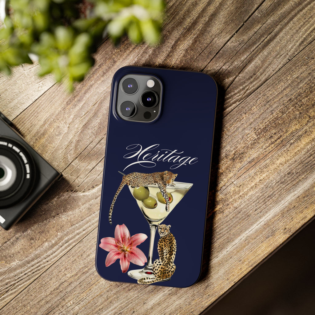 Heritage Cheetah Martini Slim Phone Case — Floral Cocktail Design