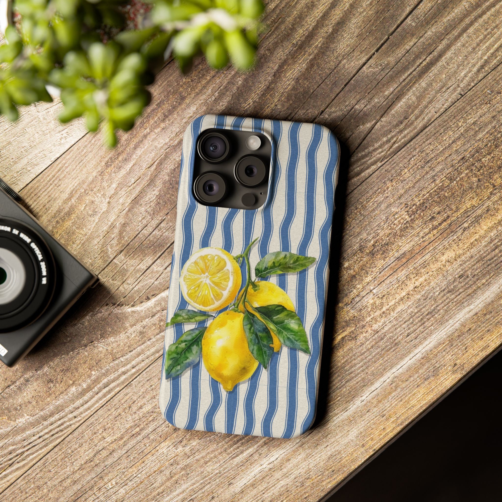 Lemon Stripe Slim Phone Case – Hand-Painted Citrus Design