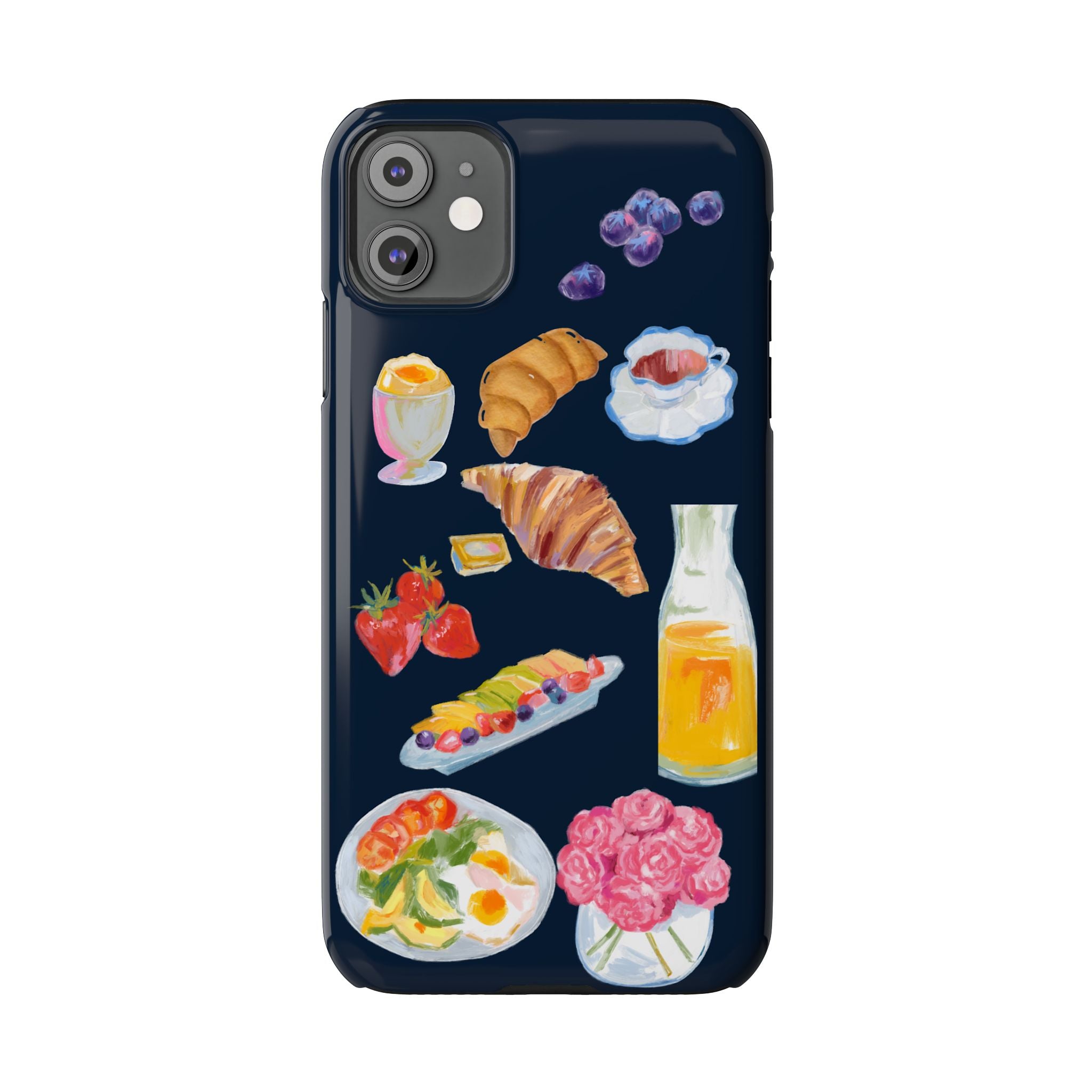 Brunch Icons Slim Phone Case — Croissant, Eggs & Juice Breakfast Design