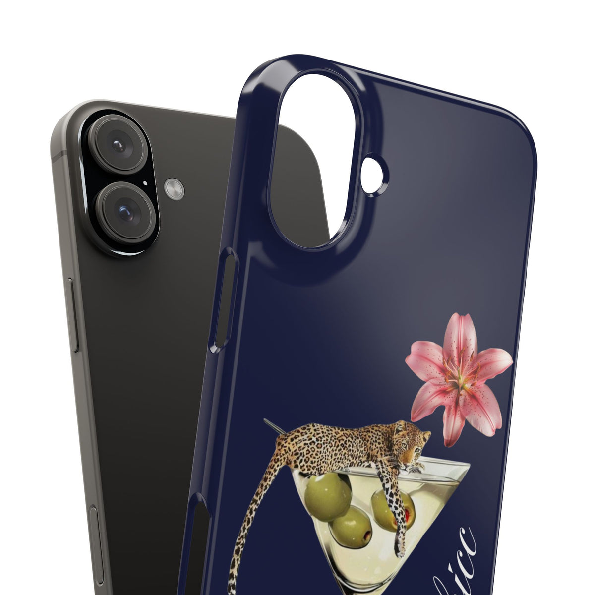 Heritage Cheetah Martini Slim Phone Case — Floral Cocktail Design