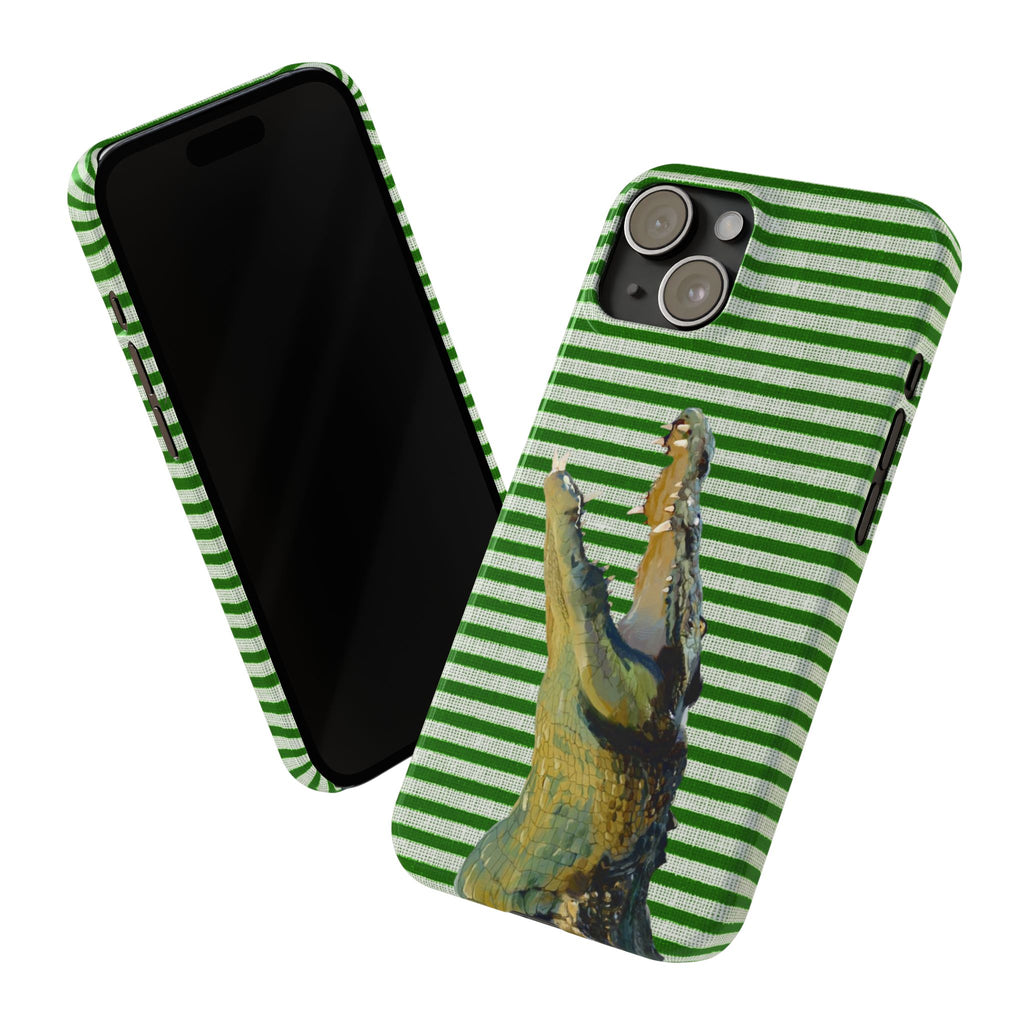 Alligator Stripes Slim Phone Case — Green Striped Gator Design
