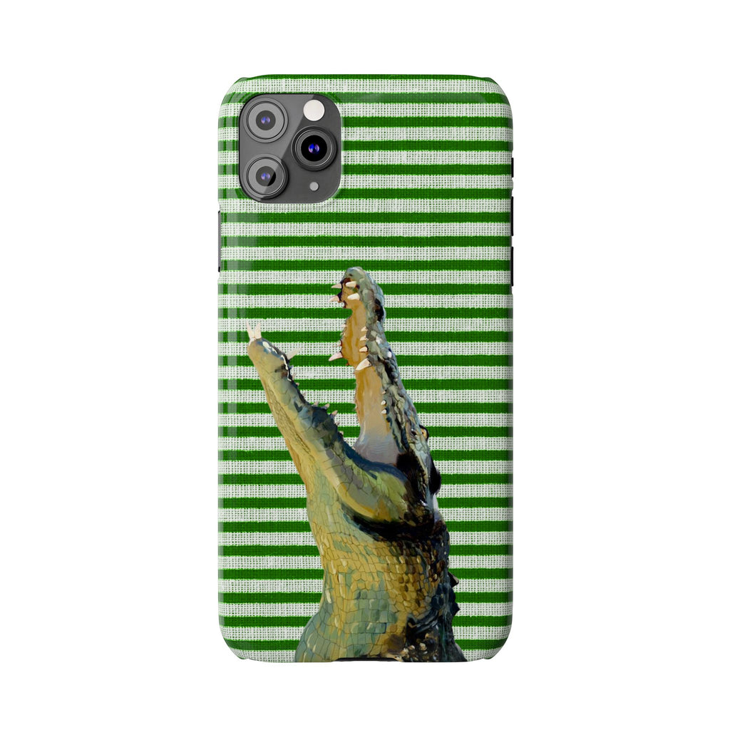Alligator Stripes Slim Phone Case — Green Striped Gator Design