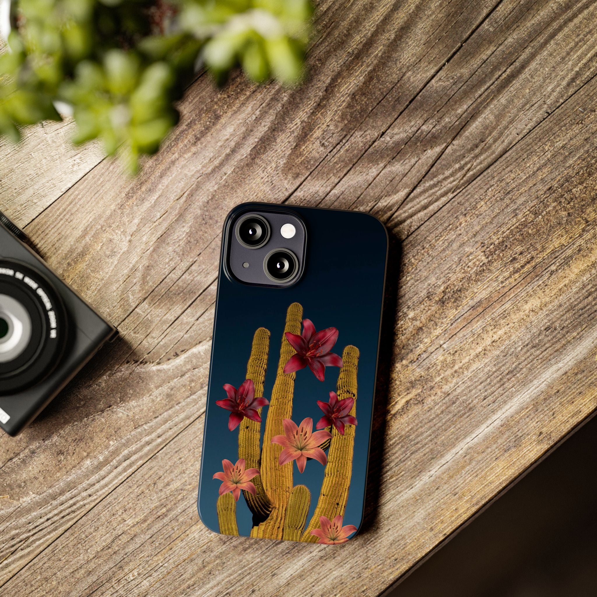 Cactus Bloom Slim Phone Case — Desert Floral Night Design