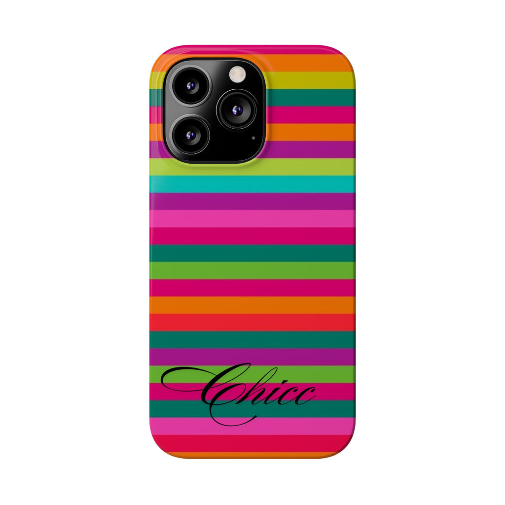 Chic Stripes Slim Phone Case — Colorful Rainbow Stripe Monogram Phone Cover