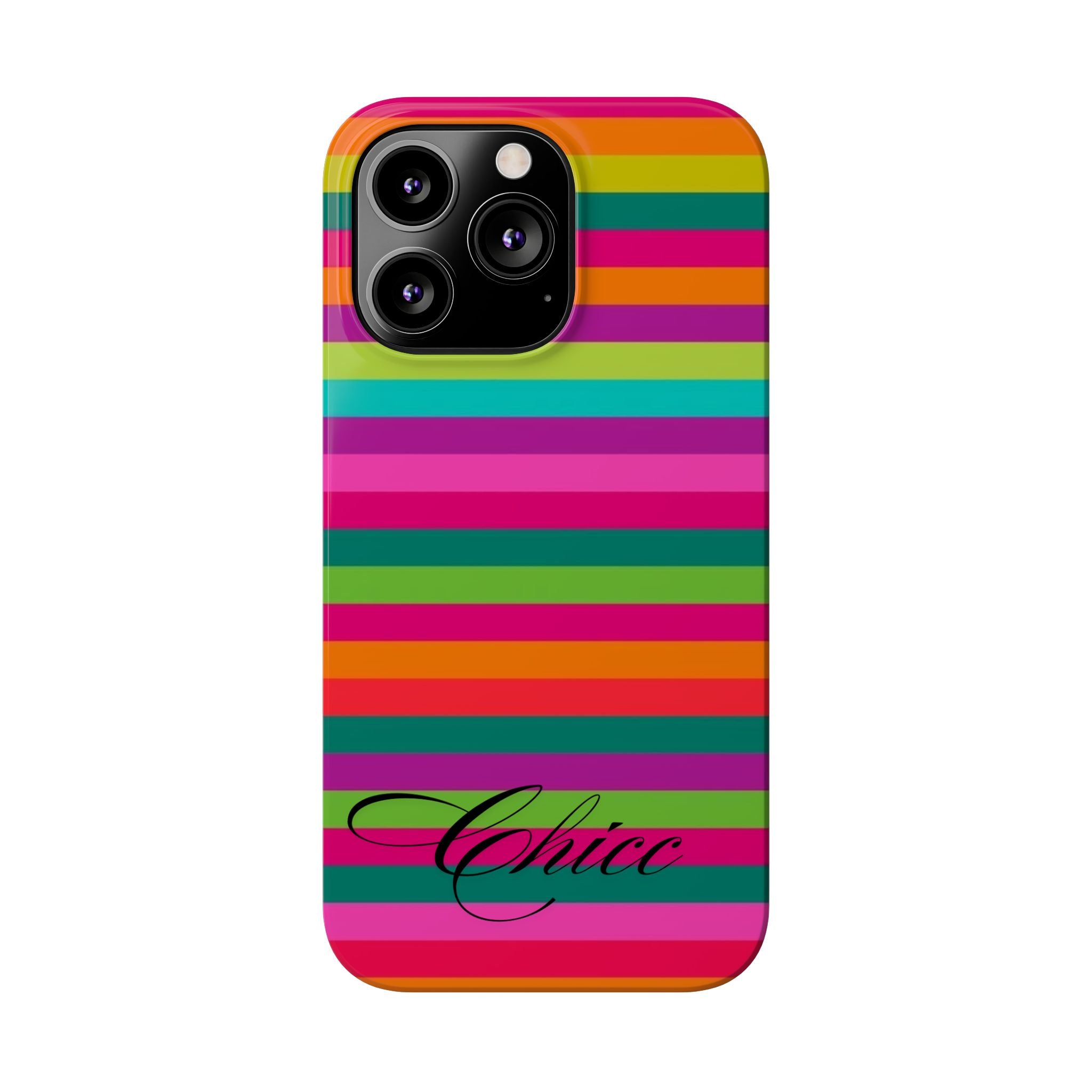 Chic Stripes Slim Phone Case — Colorful Rainbow Stripe Monogram Phone Cover