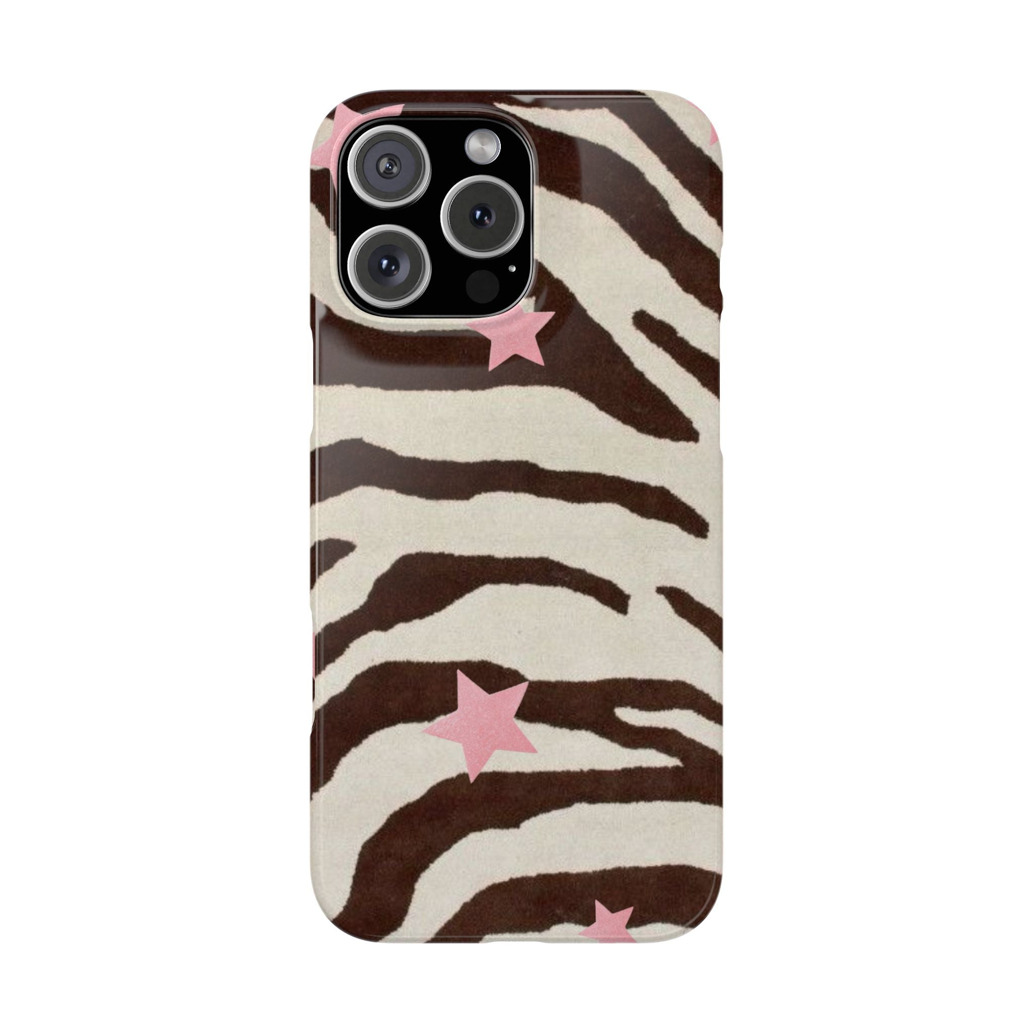 Zebra Stripe Slim Phone Case with Pink Stars – Trendy Animal Print Protector