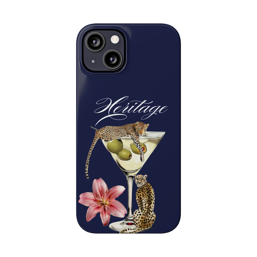 Heritage Cheetah Martini Slim Phone Case — Floral Cocktail Design