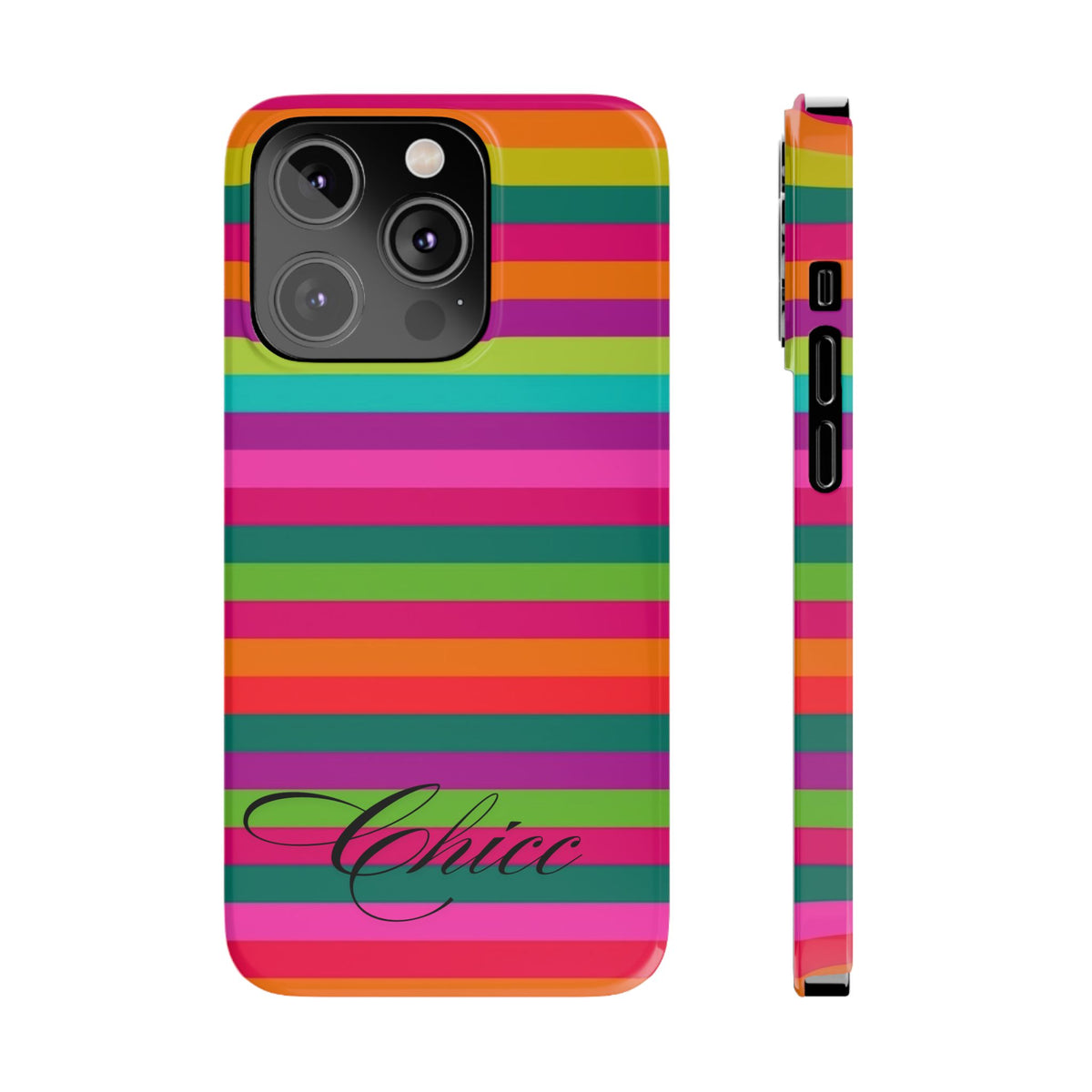Chic Stripes Slim Phone Case — Colorful Rainbow Stripe Monogram Phone Cover