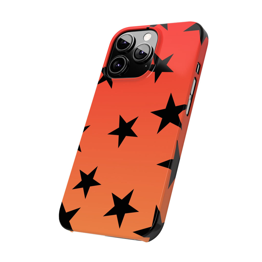 Star Pattern Slim Phone Case — Gradient Orange Red with Black Stars