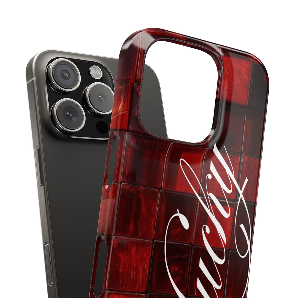 Red Mosaic 'Lucky' Slim Phone Case — Stylish Script Protective Cover