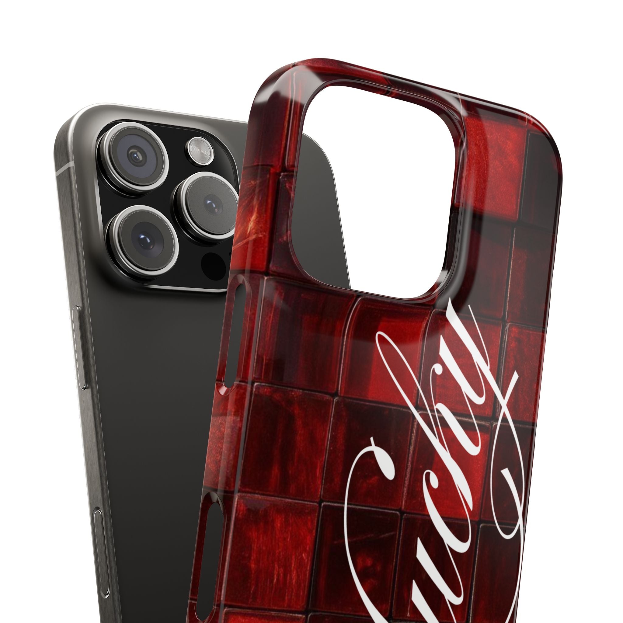 Red Mosaic 'Lucky' Slim Phone Case — Stylish Script Protective Cover