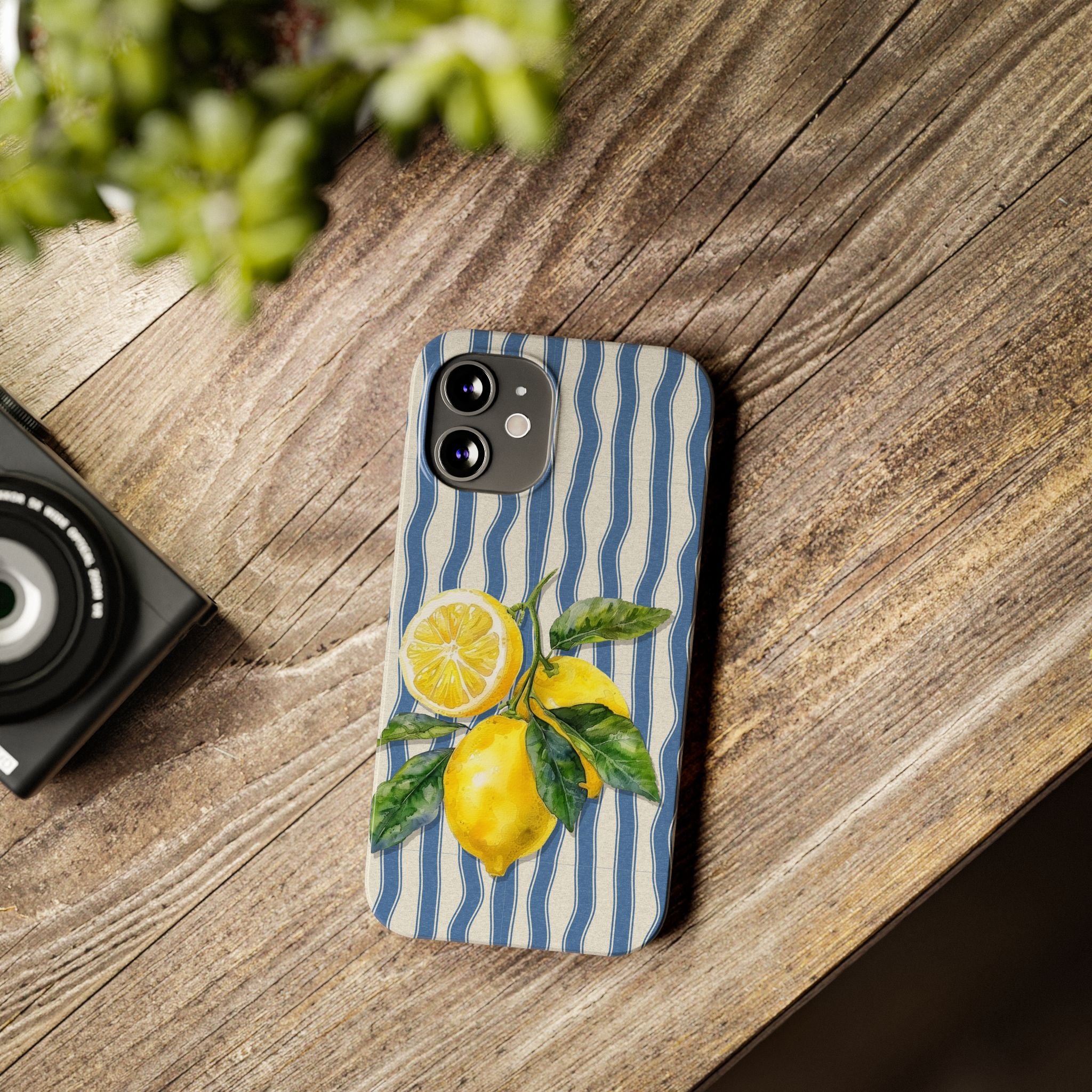 Lemon Stripe Slim Phone Case – Hand-Painted Citrus Design