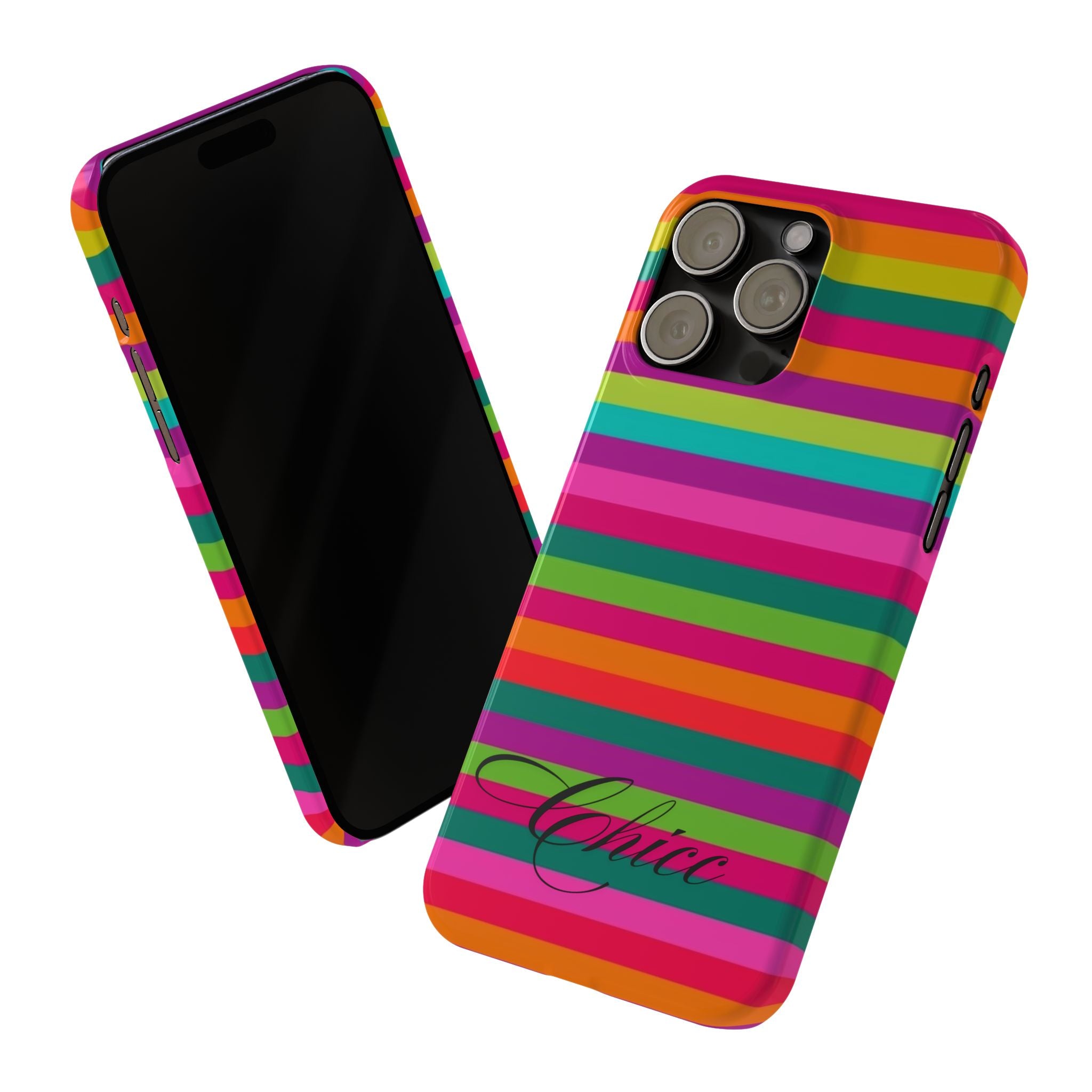Chic Stripes Slim Phone Case — Colorful Rainbow Stripe Monogram Phone Cover