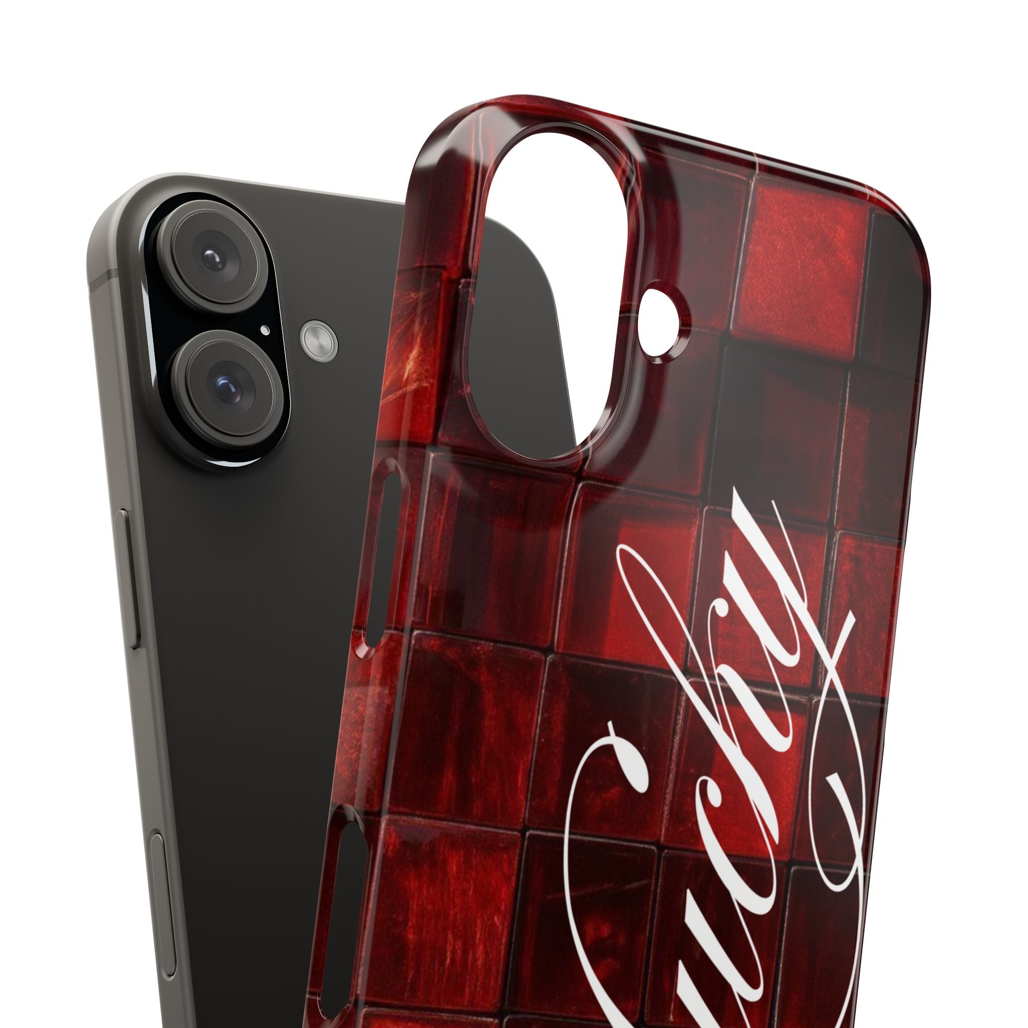 Red Mosaic 'Lucky' Slim Phone Case — Stylish Script Protective Cover