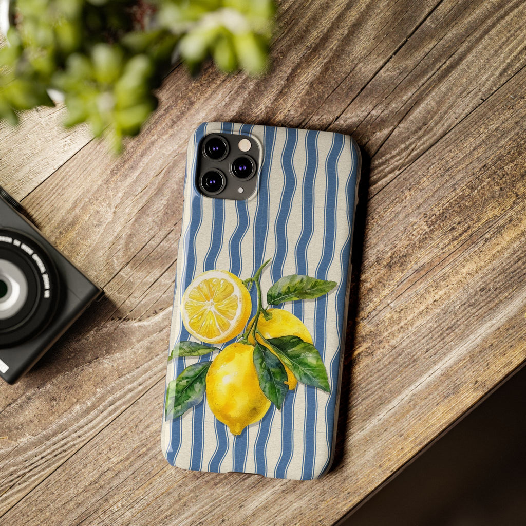 Lemon Stripe Slim Phone Case – Hand-Painted Citrus Design