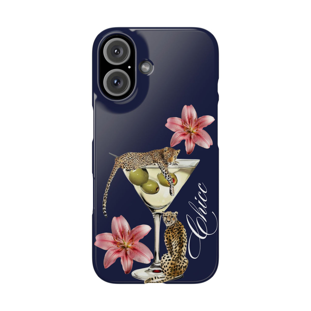 Heritage Cheetah Martini Slim Phone Case — Floral Cocktail Design