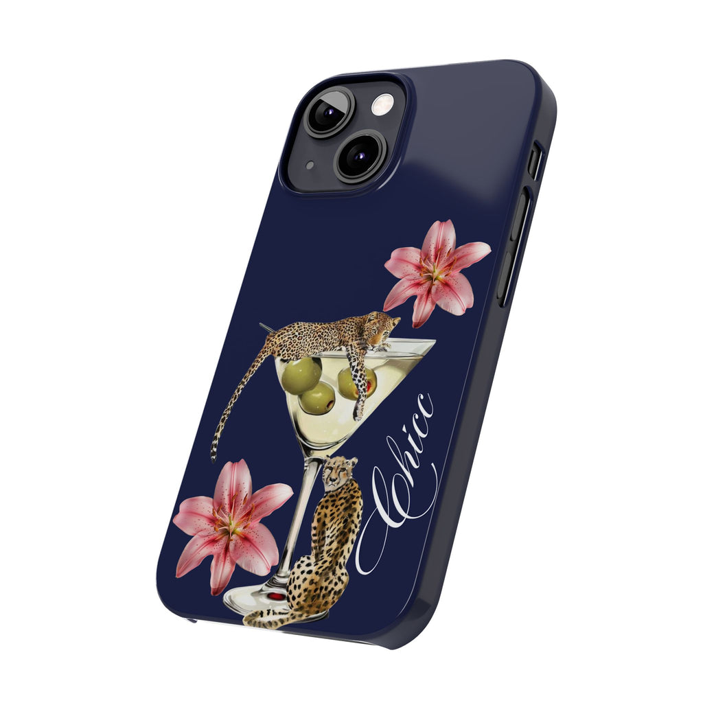 Heritage Cheetah Martini Slim Phone Case — Floral Cocktail Design