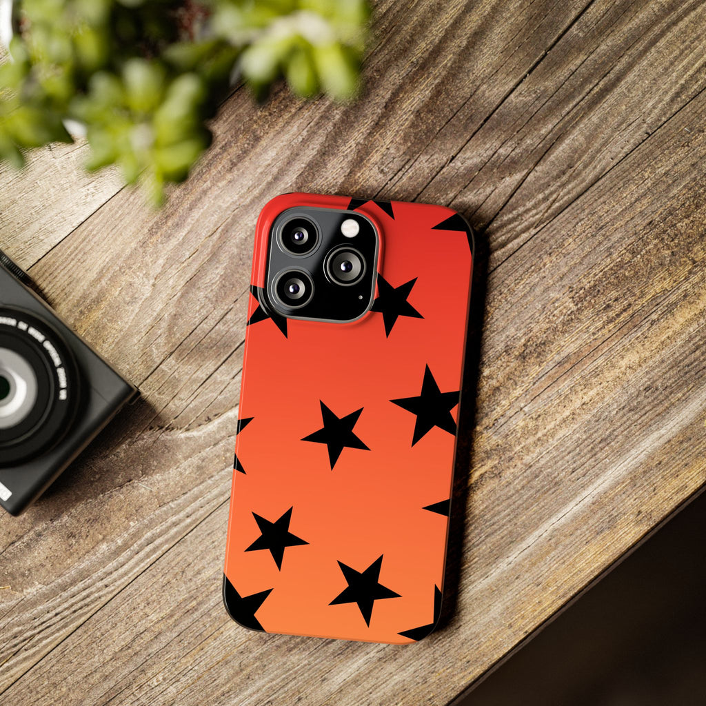 Star Pattern Slim Phone Case — Gradient Orange Red with Black Stars