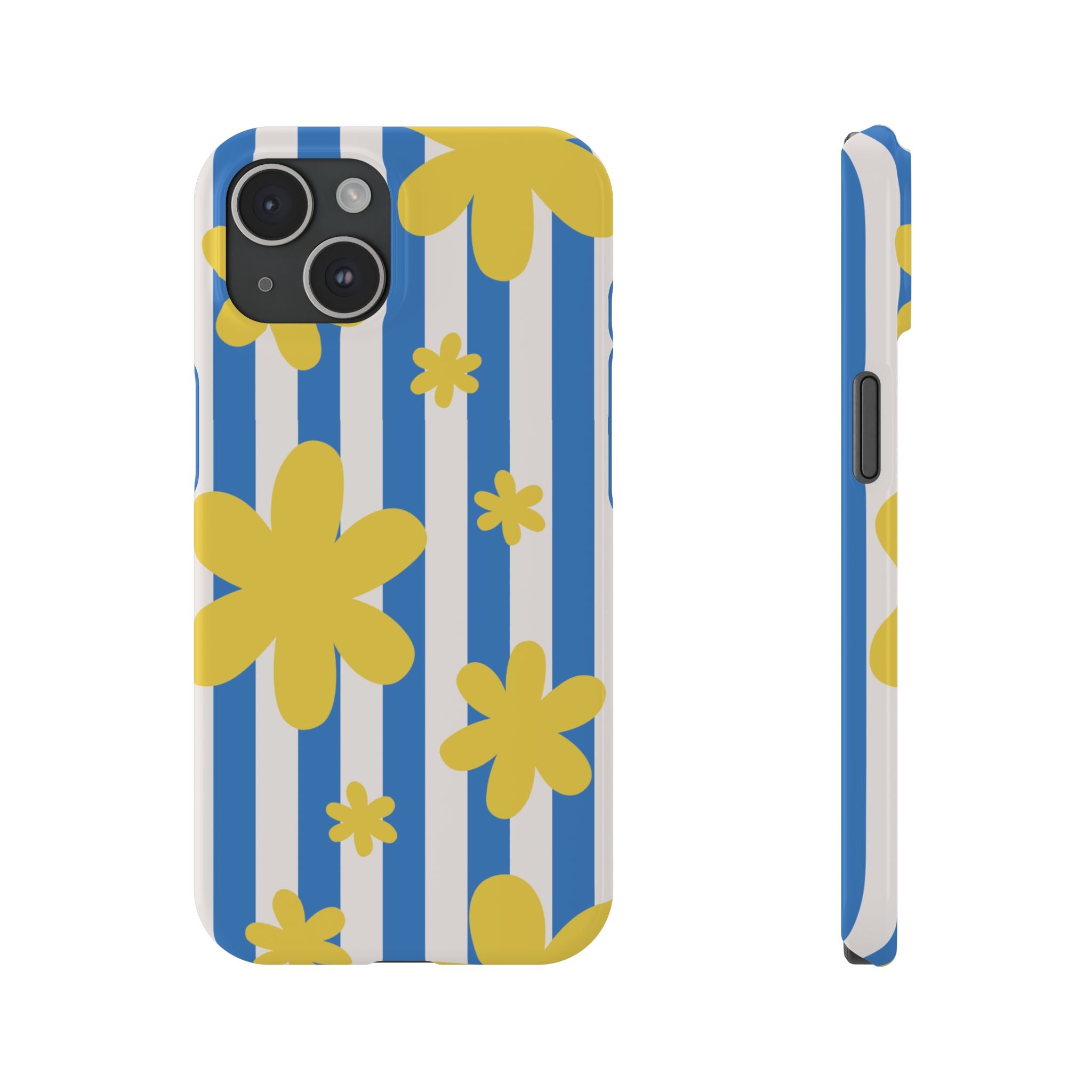 Retro Blue Stripes with Yellow Flower Pattern