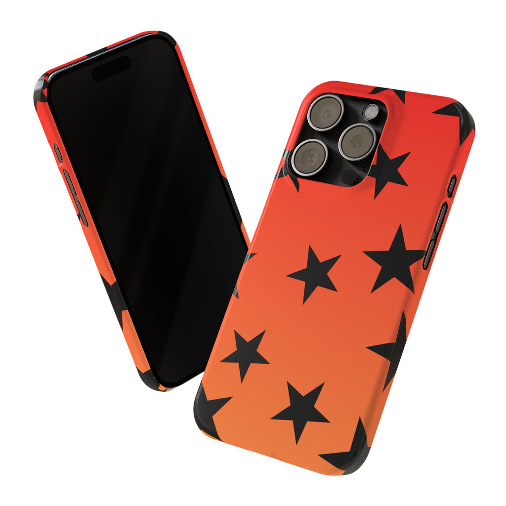 Star Pattern Slim Phone Case — Gradient Orange Red with Black Stars
