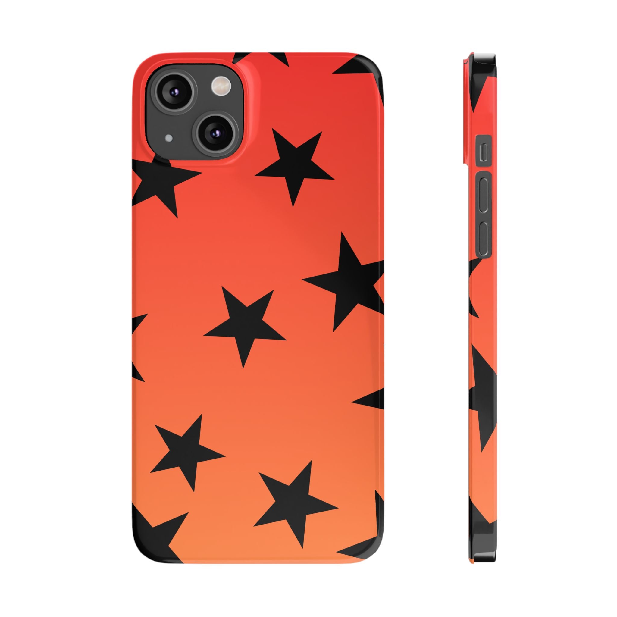 Star Pattern Slim Phone Case — Gradient Orange Red with Black Stars