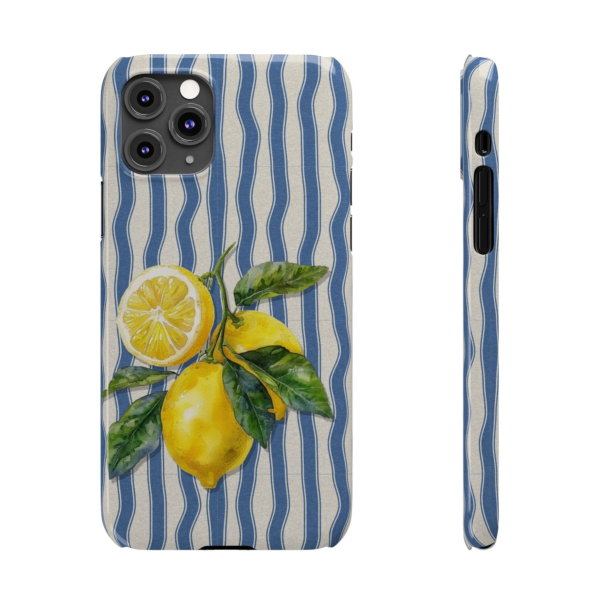 Lemon Stripe Slim Phone Case – Hand-Painted Citrus Design